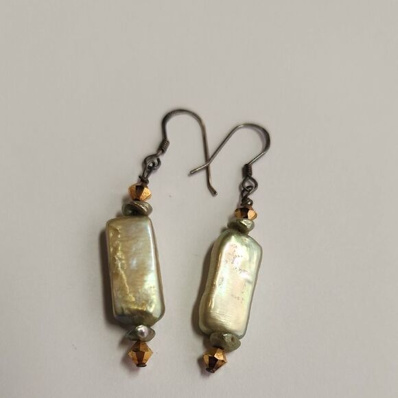 Sterling Silver Green Pearl Earrings - Picture 3 of 3